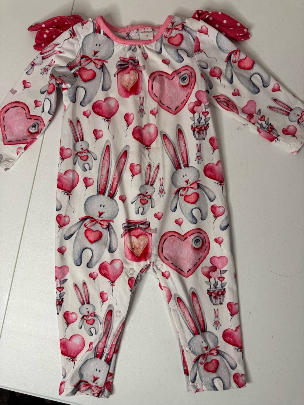 Baby Bunny Heart Footie One-Piece - Pink & White